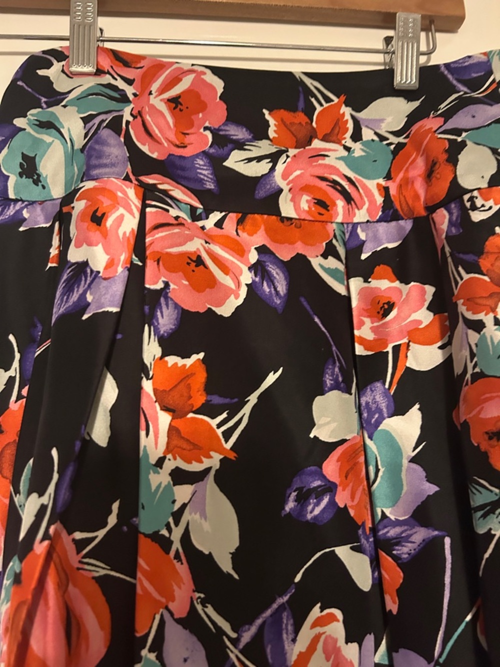 Express Black Floral Circle Skirt with Coral, Teal & Purple Blooms - Picture 3 of 8